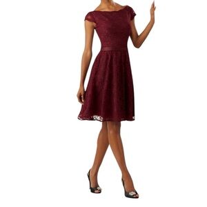 Madeline Gardner MoriLee Burgundy Short Sleeve Open Back Lace Prom Dress Size 10